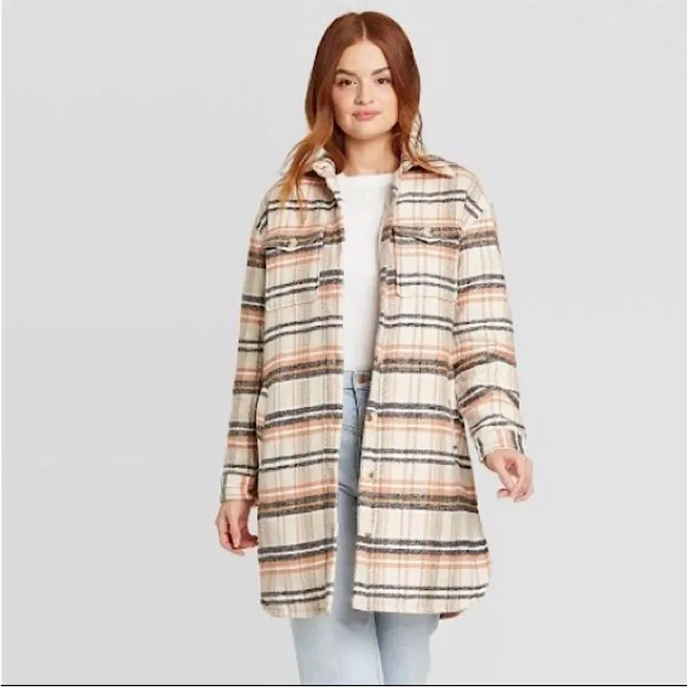 NWT Universal Thread Mid Length Plaid Shirt Jacket Size XS